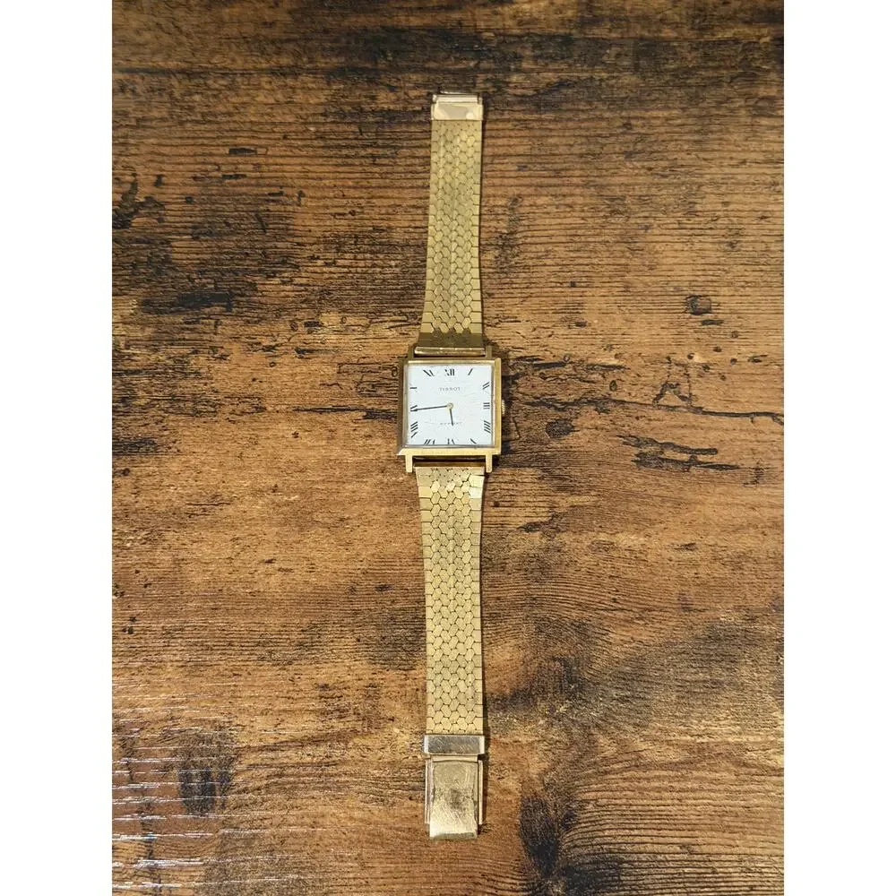 Tissot Swiss Made Gold-Tone Rectangular Dress Watch Roman Numerals